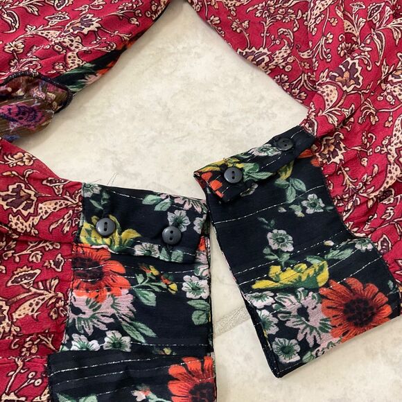 Zara Boho Floral Pom Pom Peasant Patchwork Long sleeve, tiered Dress Size S - Picture 11 of 16